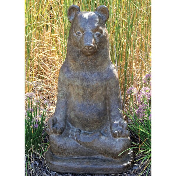 cast stone bear in a Zen pose garden statue meditating meditation grizzly